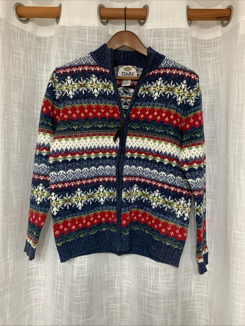 Tiara Navy Fair Isle Zip-Front Women’s Sweater